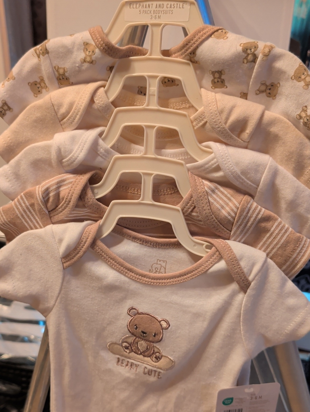 Beige Bear Print Baby One-Piece (5 Pack) 3-6Mo.
